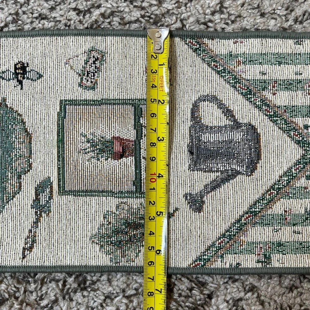 Vintage Tapestry Wall Hanging Garden Herbs Botanical Green Woven Tassel Cottage
